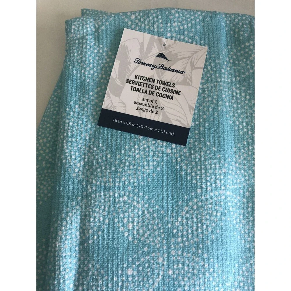 Tommy Bahama Kitchen Dish Towels Beach Summer House Aqua Blue Cotton Set of 2